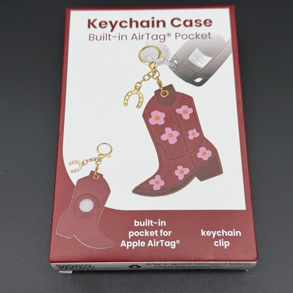 Vivitar Apple AirTag Keychain Case Cowboy Boot Pink Floral Western Charm NIB